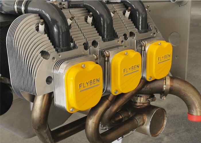 the  parameters of Flyben's six cylinder FB200 aviation engine, covering intake, dimensions, power