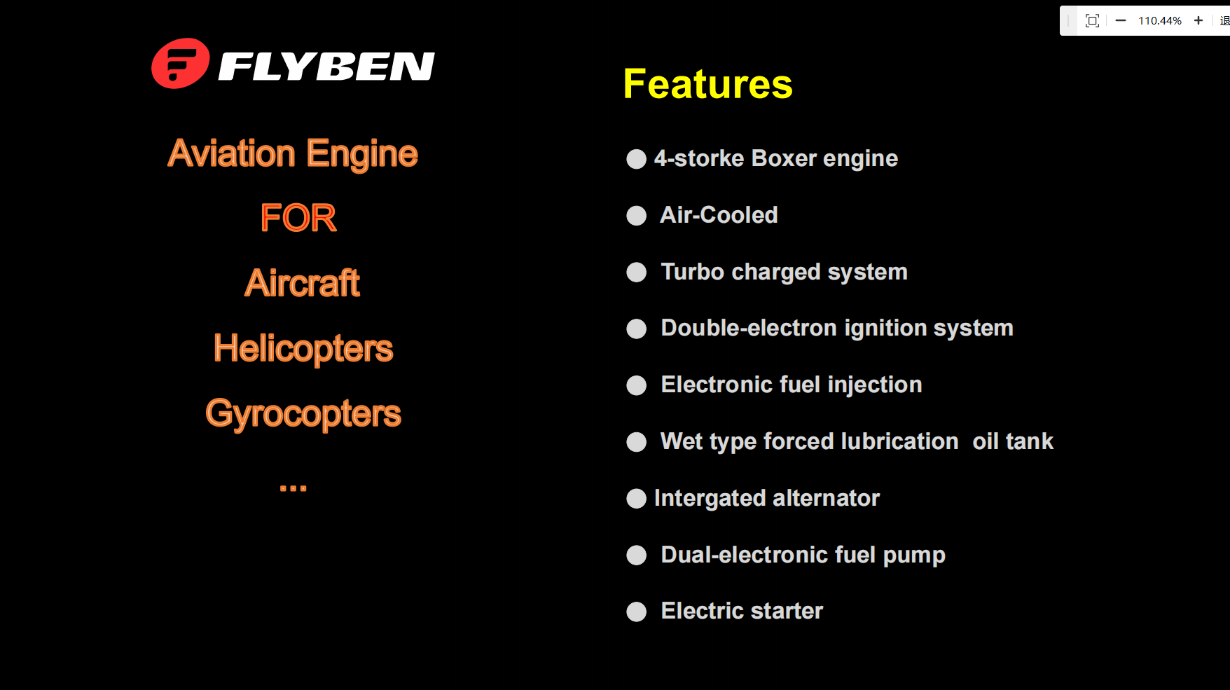 Flyben Aircraft Engine - 4-Cylinder, 6-Cylinder & 8-Cylinder Models Specifications  Image Showcase